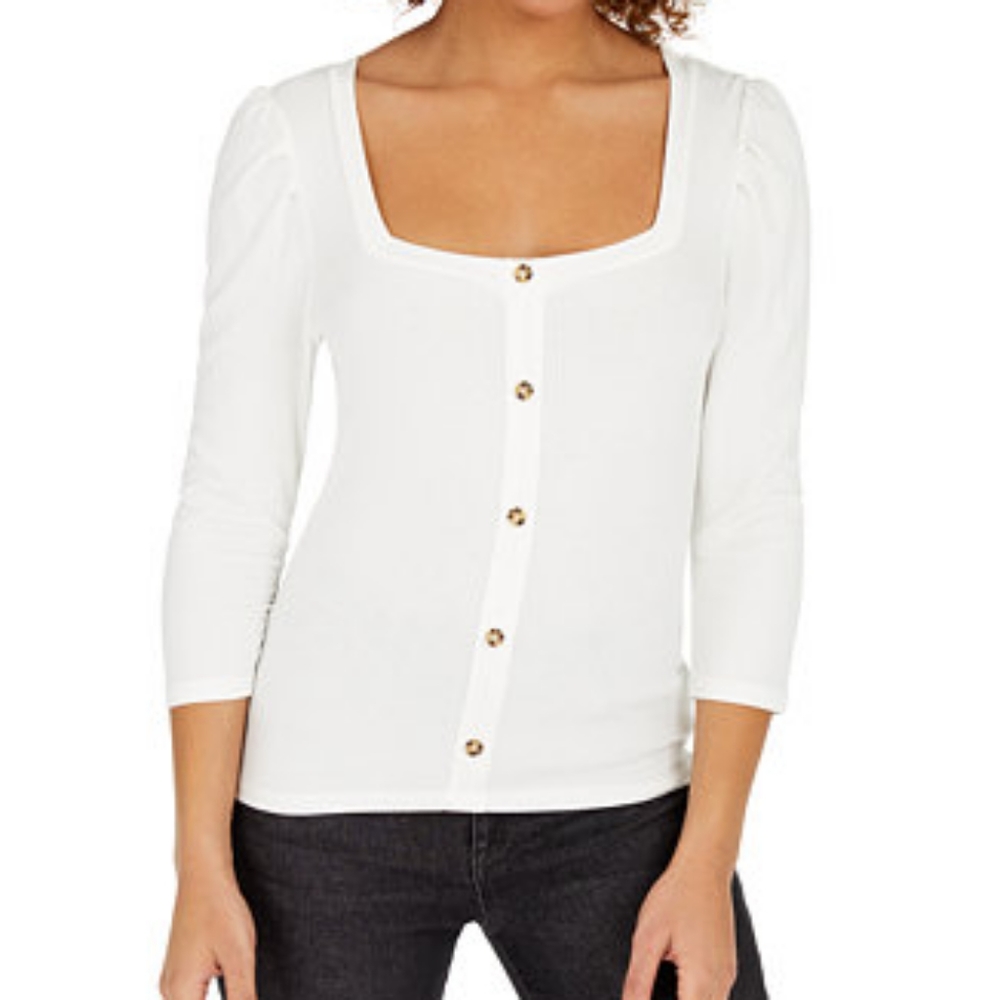 Crave Fame puff-sleeved rib knit top